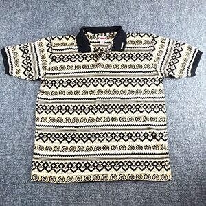 Canon Vintage Geometric Polo Shirt Men's XL Beige Black 100% Cotton Short Sleeve